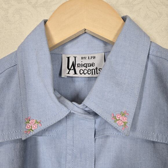 VTG Unique Accents Embroidered Shirt sz M* Blue Button Front Boho Cowgirl - Picture 7 of 15